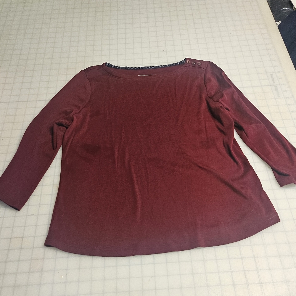 Charter Club Burgundy 3/4 Sleeve Shirt